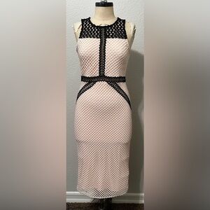 Topshop | Peach & Black Knit Eyelet Midi Dress.  Size 6.